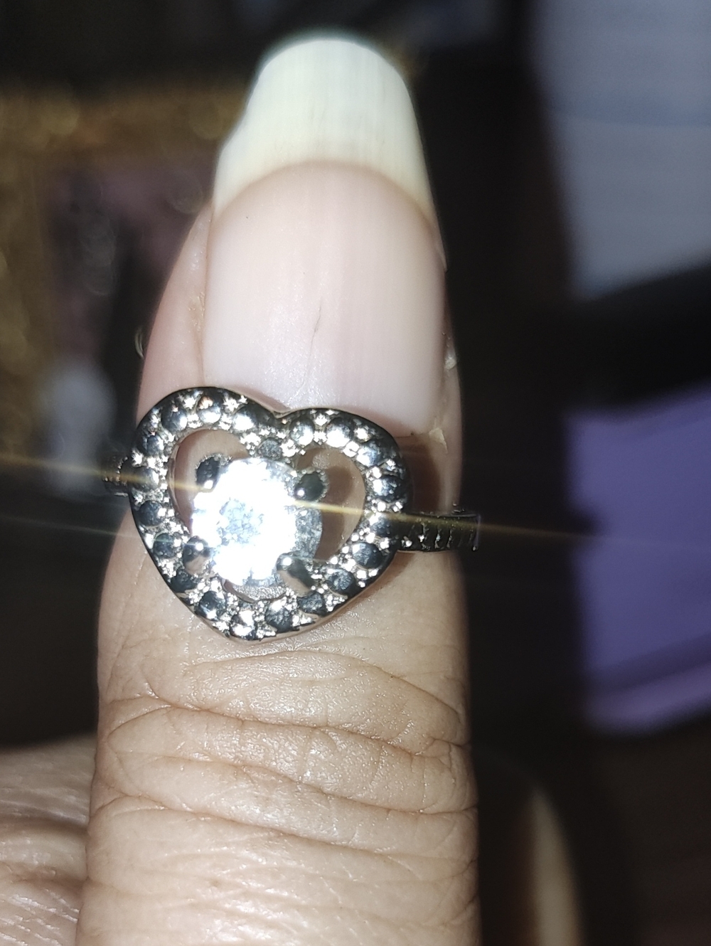 Heart Halo Ring with Clear Center Stone in Silver Tone